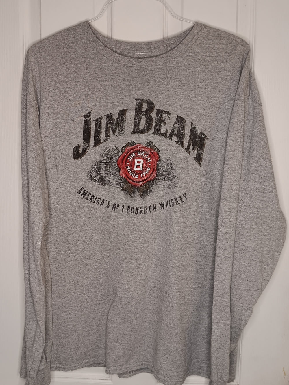 Men's Grey Long-Sleeve Jim Beam Whiskey Logo Shirt